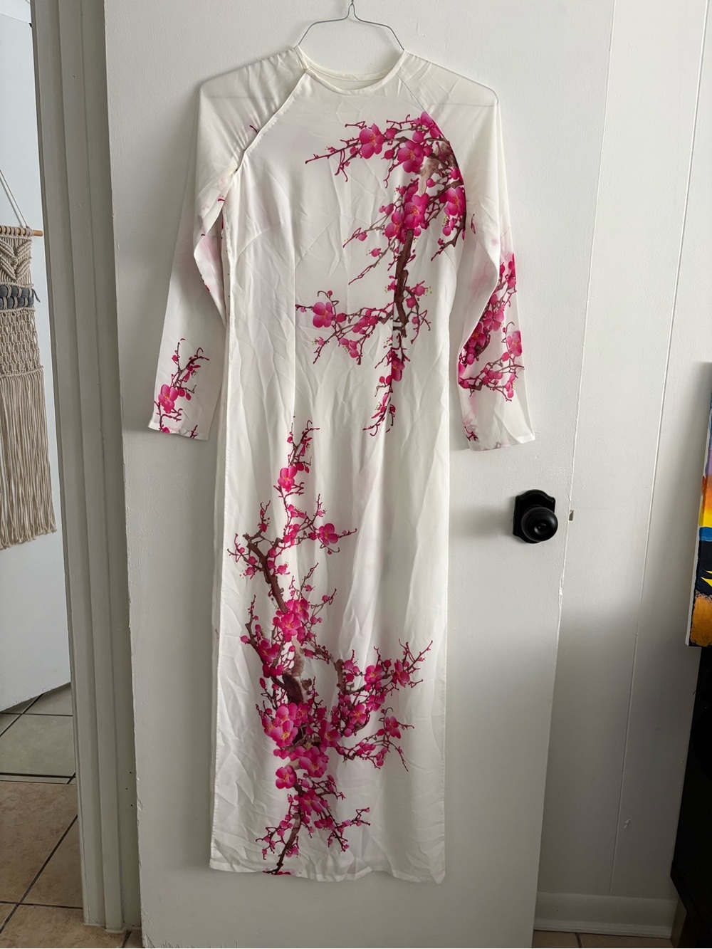 Ao Dai Dress with Pink Floral Print